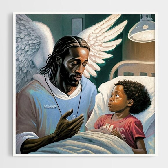 8x10 Angel with Child at Hospital Fantasy Art Oil Painting Print - Picture 3 of 4